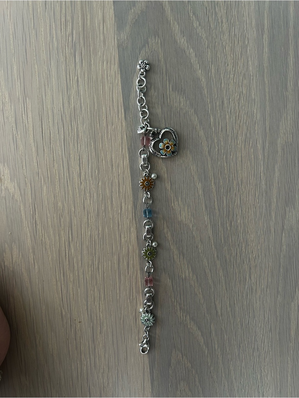 Vintage Brighton Y2K Enamel Flower Heart Charm Bracelet Silver